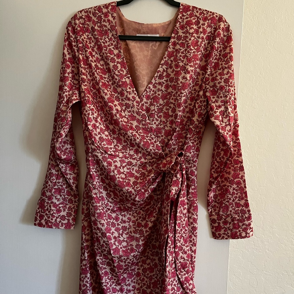 Mango pink floral satin dress